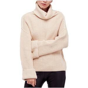 Free People Chunky Waffle Knit Turtleneck Oversized Cropped Sweater in Cream, XS